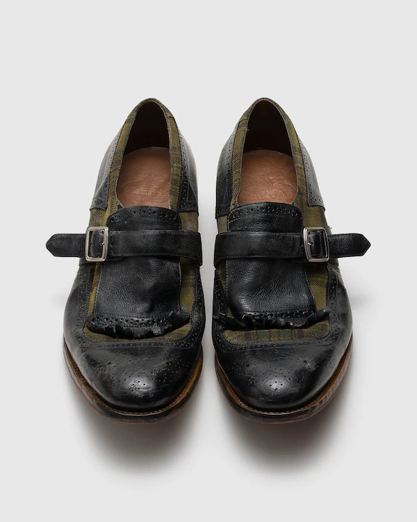 Shanghai Antiqued Leather and Wool Monk Strap