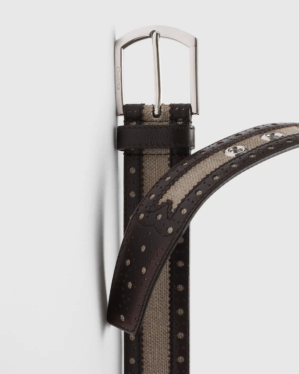 Belt Brogue Antique Calfskin and Linen Belt