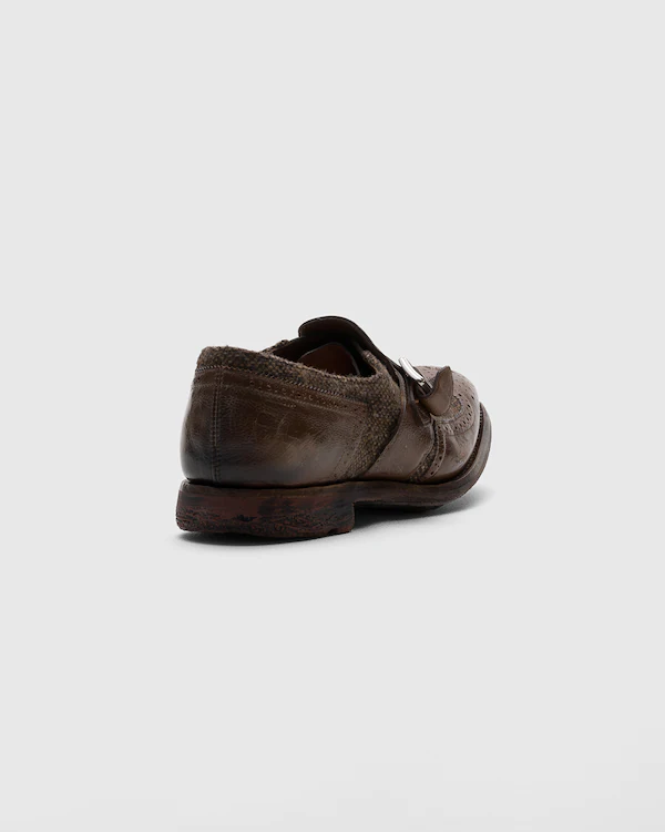 Shanghai W Antiqued Leather and Wool Monk Strap