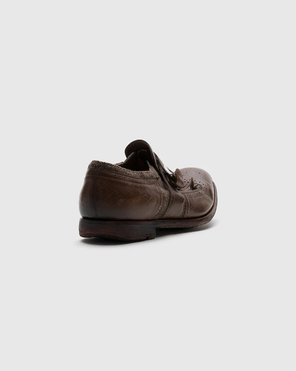 Shanghai Antiqued Leather and Wool Monk Strap