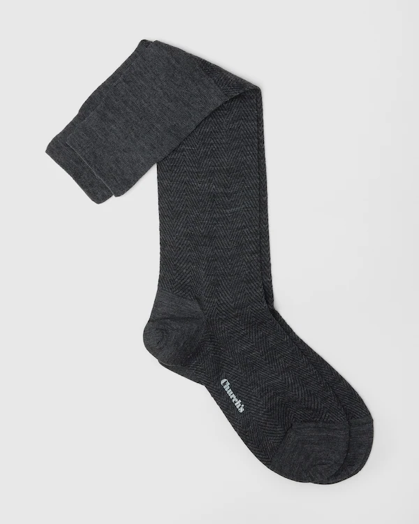 Long socks with herringbone pattern Herringbone Wool Long Socks